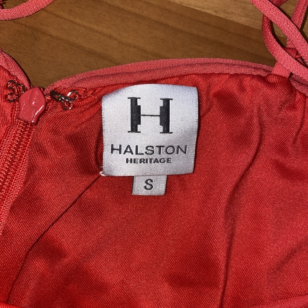 Halston Heritage Ruched Front Stretch Knit Dress Size S Spaghetti‎ Strap - Picture 10 of 13